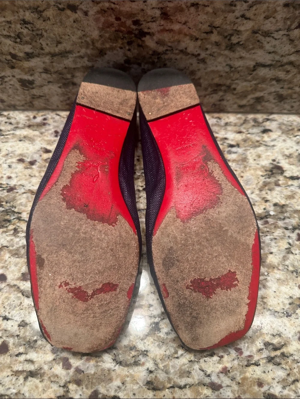 Christian Louboutin Navy Blue Ballet Flats with Beige Trim